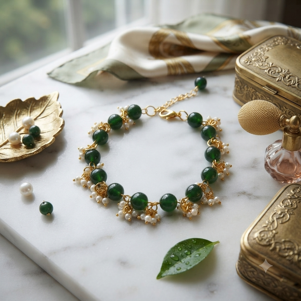 Artisan Whimsical Forest Charm Chain Bracelet | Handmade Green Beaded Jewelry